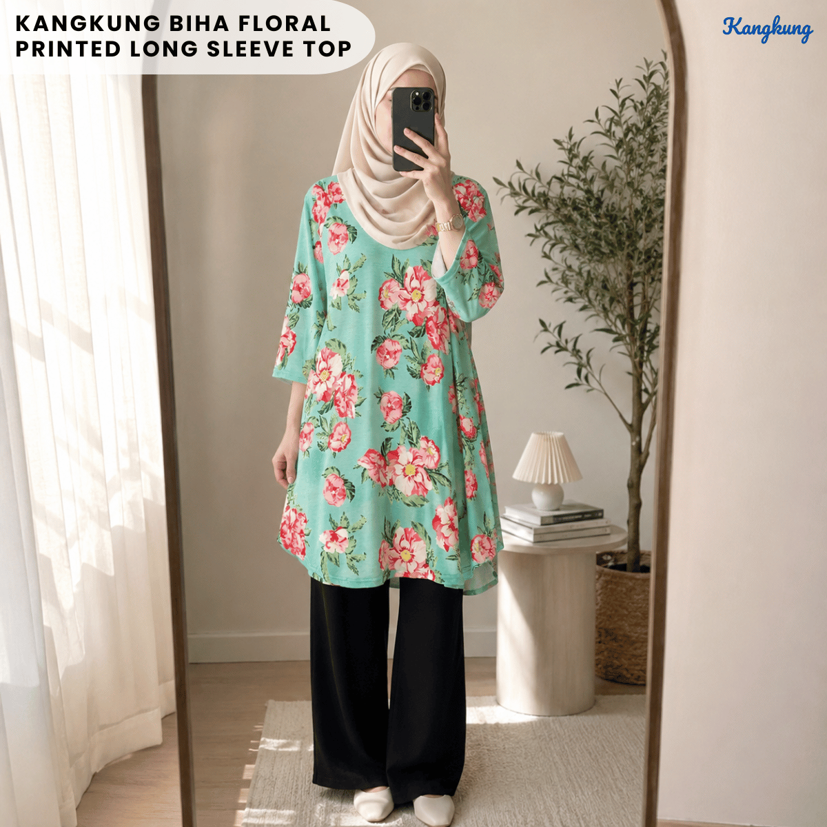 KANGKUNG BIHA FLORAL PRINTED LONG SLEEVE TOP-Q009