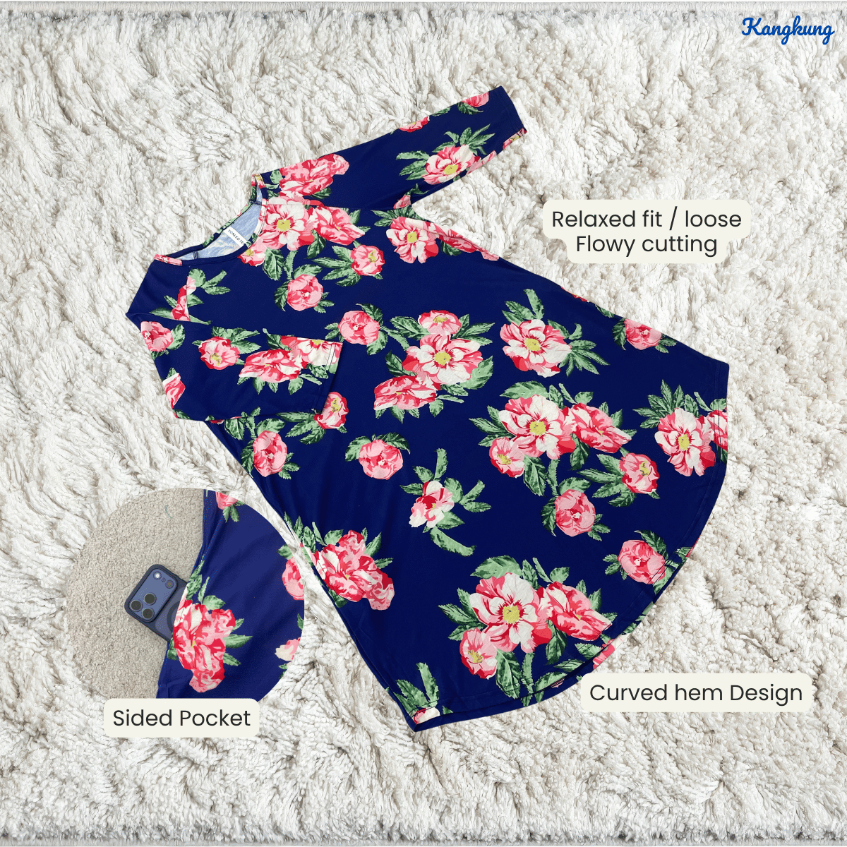 KANGKUNG BIHA FLORAL PRINTED LONG SLEEVE TOP-Q009