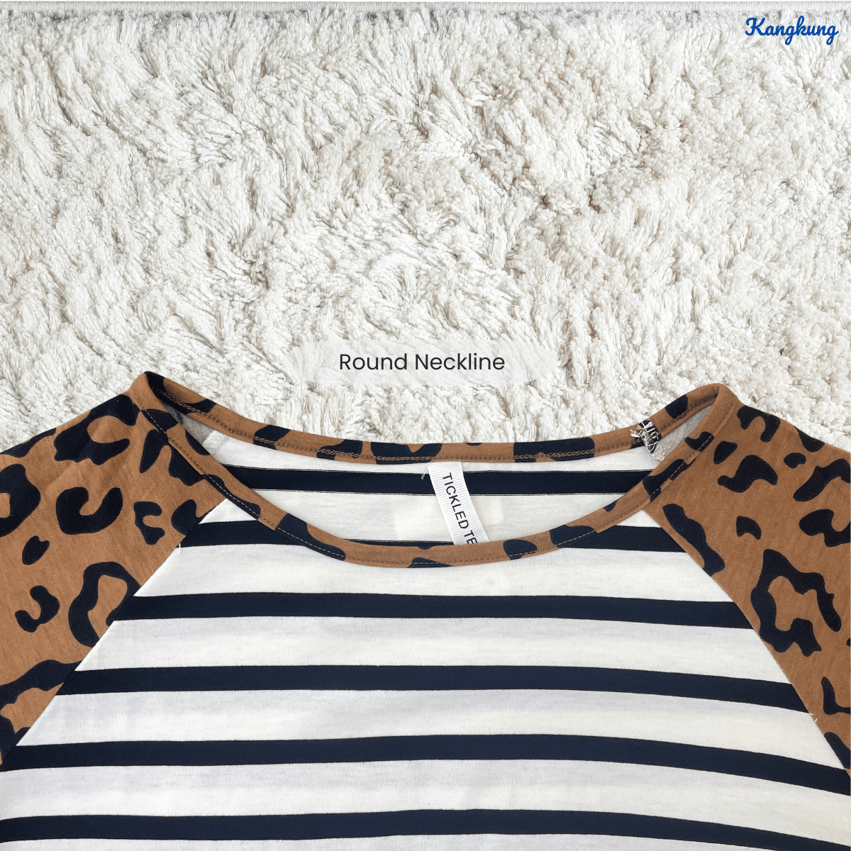 KANGKUNG SHENA LEOPARD SLEEVE STRIPED DAILY BLOUSE-Q011