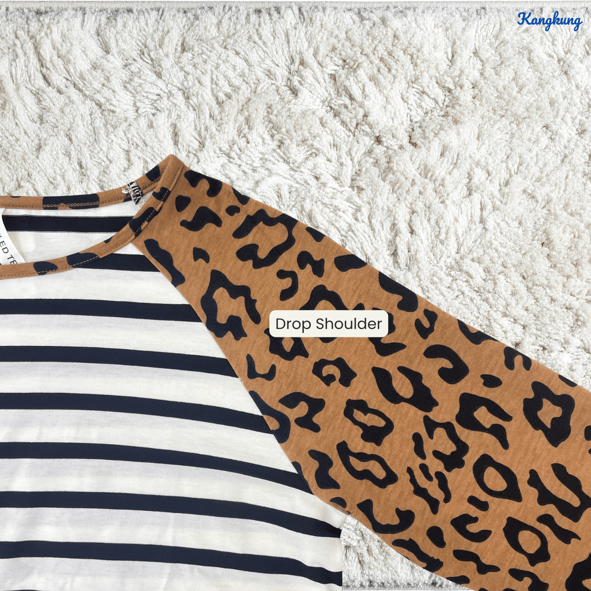 KANGKUNG SHENA LEOPARD SLEEVE STRIPED DAILY BLOUSE-Q011