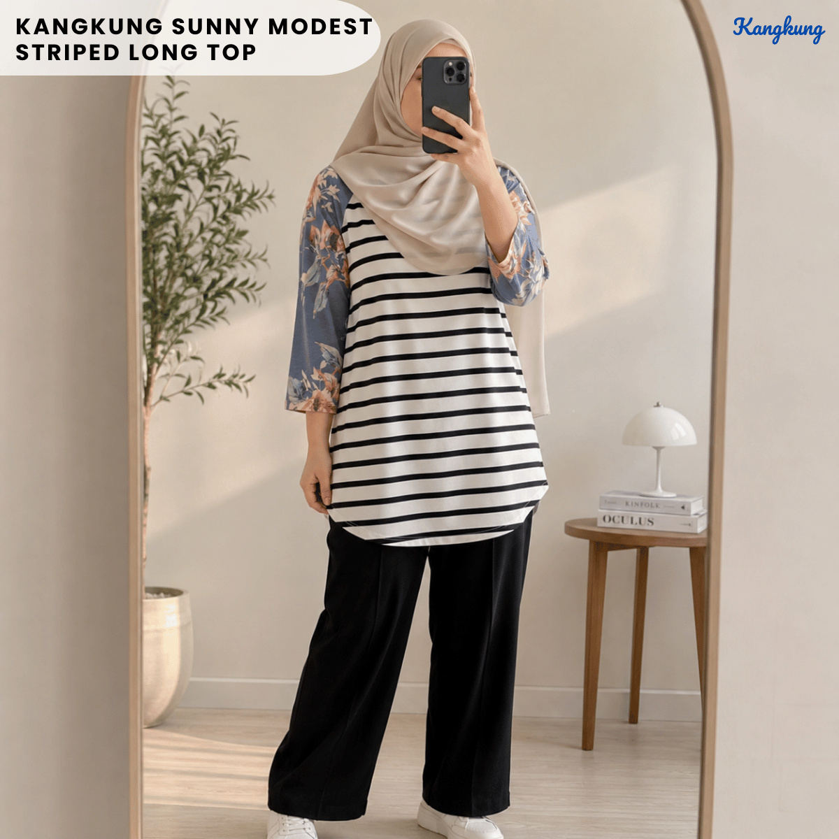 KANGKUNG SUNNY MODEST STRIPED LONG TOP-Q012