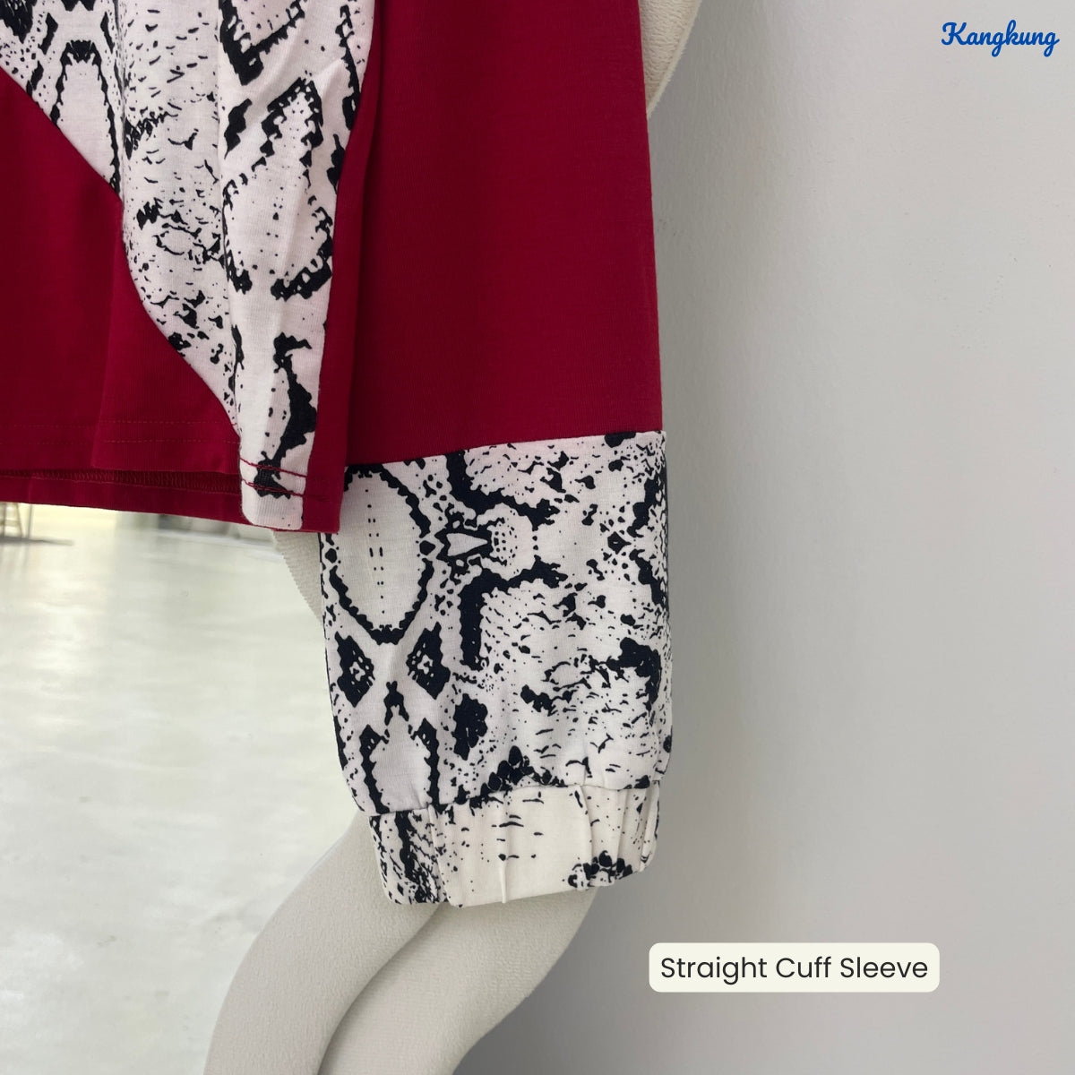 KANGKUNG POPPY COLOR BLOCK SNAKE PRINT LONG SLEEVE TOP - Q013