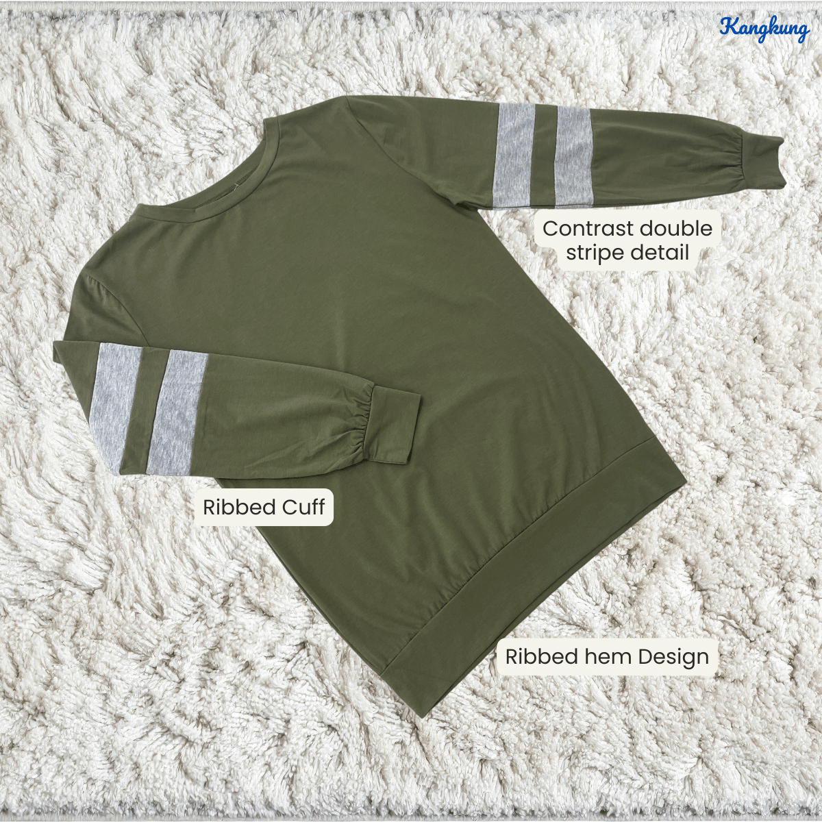 KANGKUNG FIFIE DOUBLE STRIPE LONG SLEEVE SWEATSHIRT-Q014