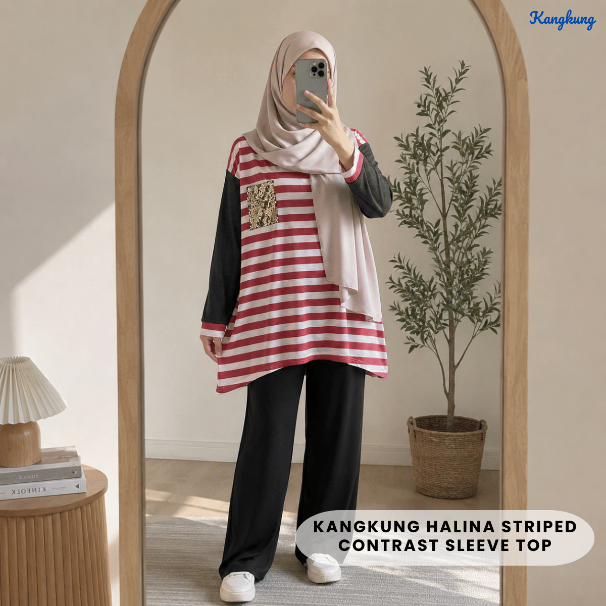 KANGKUNG HALINA STRIPED CONTRAST SLEEVE TOP - Q015 (#177)