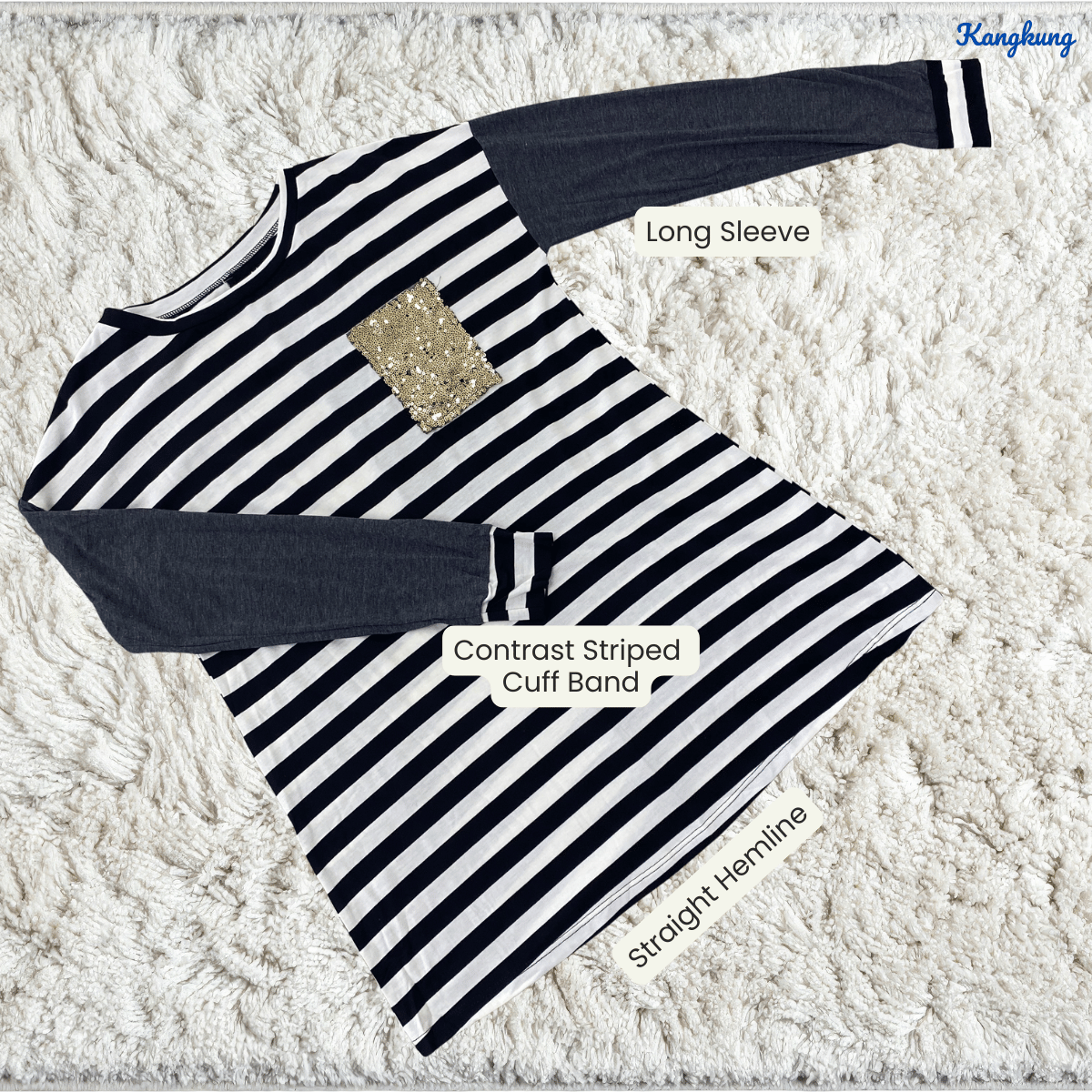 KANGKUNG HALINA STRIPED CONTRAST SLEEVE TOP - Q015 (#177)