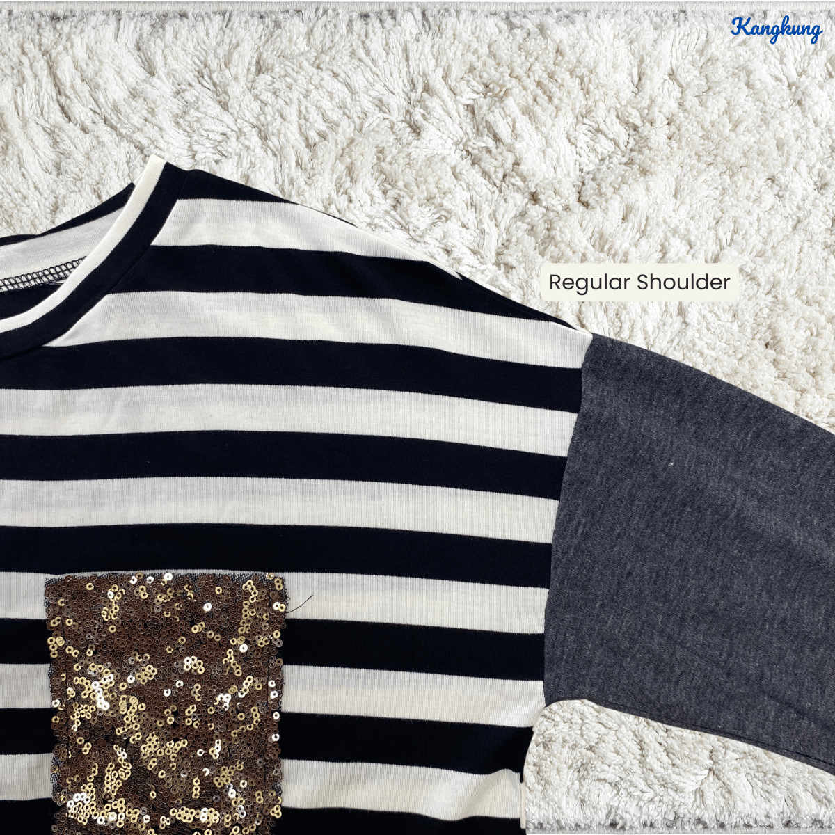 KANGKUNG HALINA STRIPED CONTRAST SLEEVE TOP - Q015 (#177)