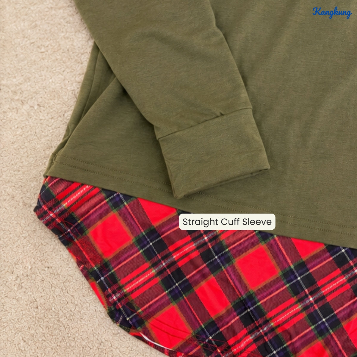 KANGKUNG CLOVER PLAID PANEL HOODED LONG TOP - Q016