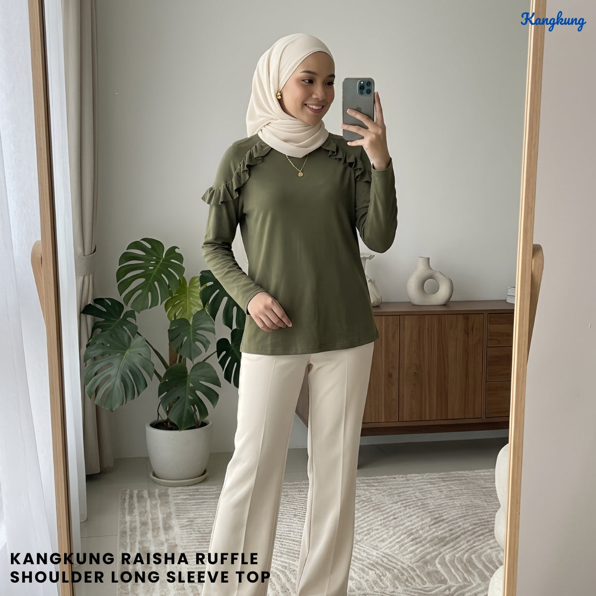 KANGKUNG RAISHA RUFFLE SHOULDER LONG SLEEVE TOP - Q017