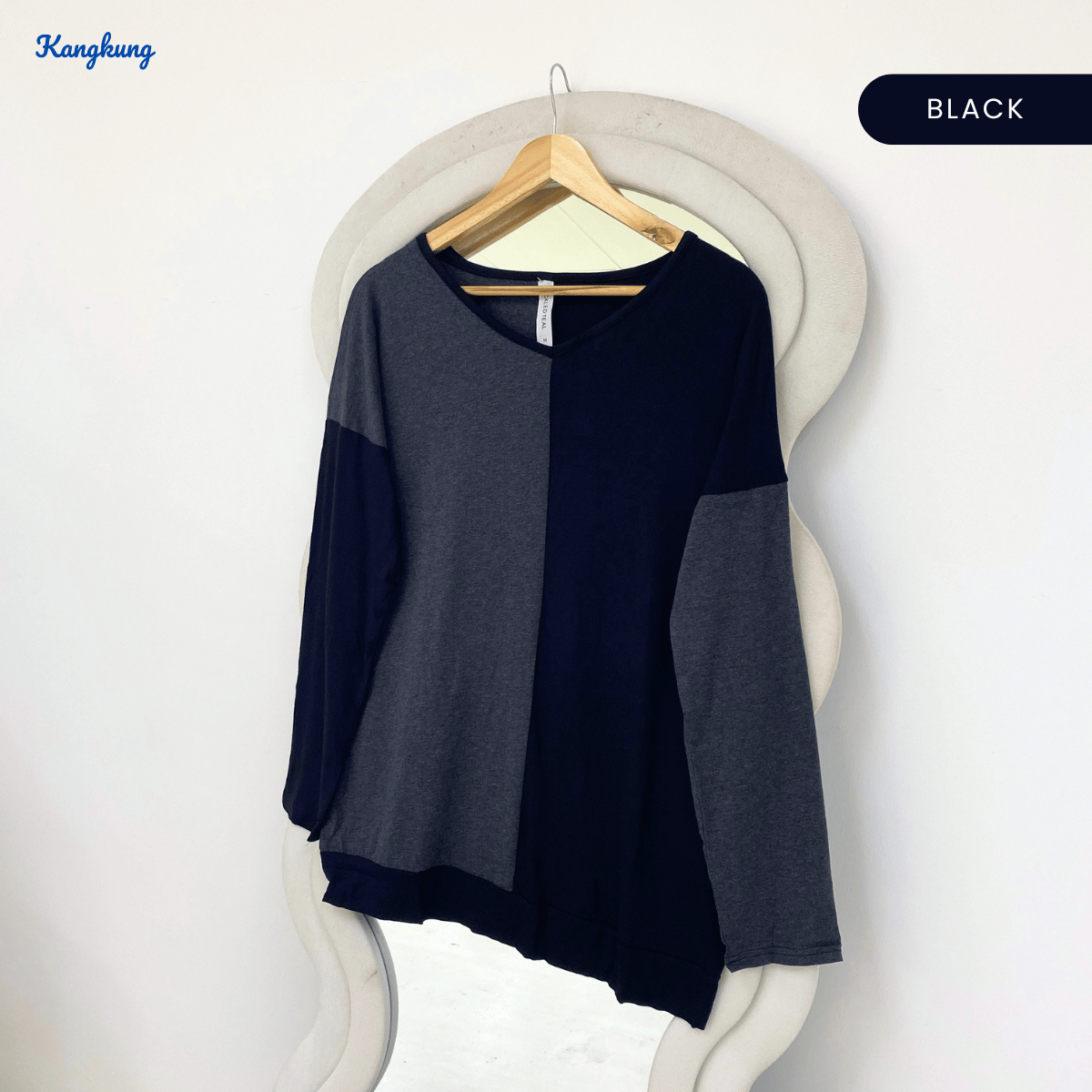 KANGKUNG CARLIN TWO-TONE ASYMMETRIC LONG SLEEVE TOP - Q018