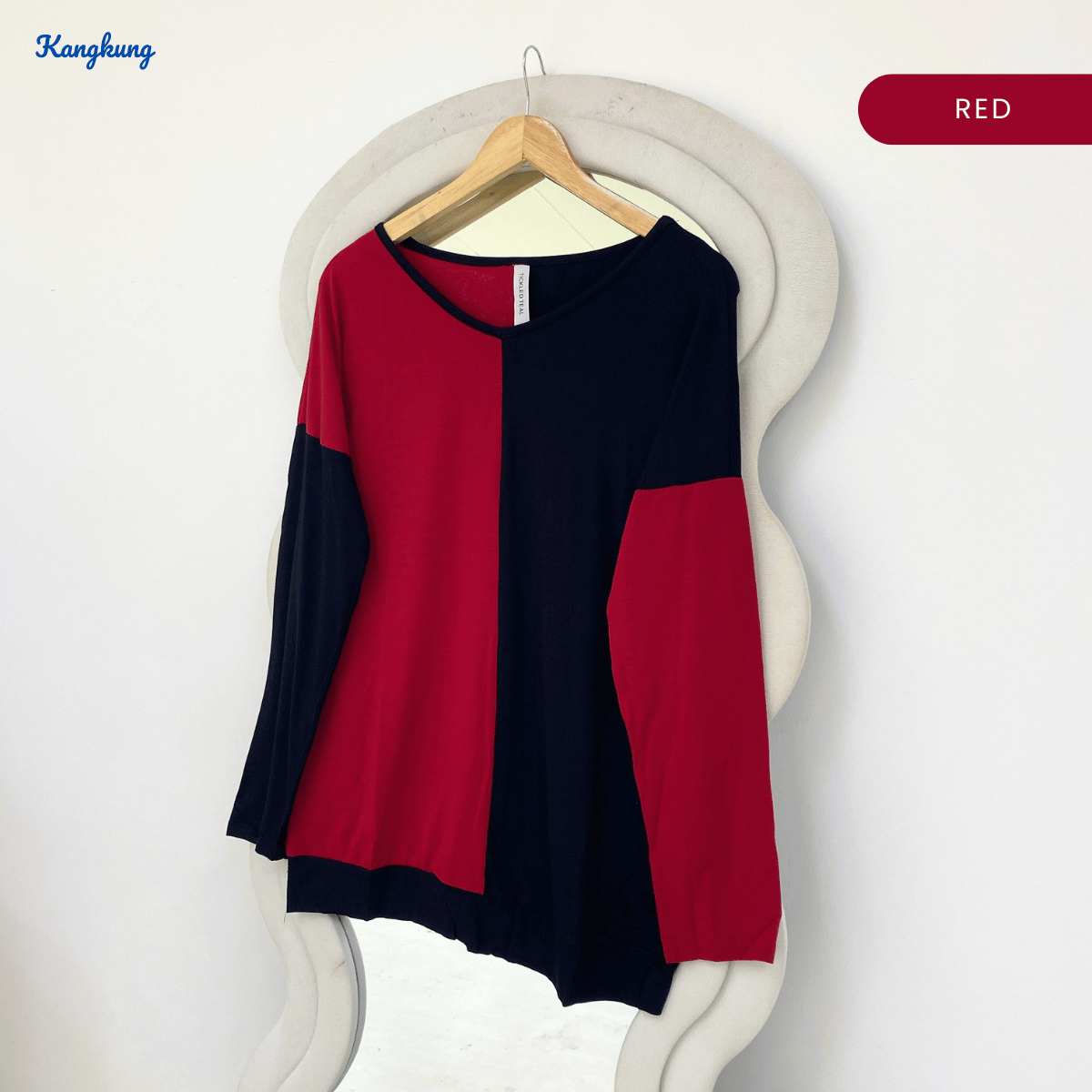 KANGKUNG CARLIN TWO-TONE ASYMMETRIC LONG SLEEVE TOP - Q018