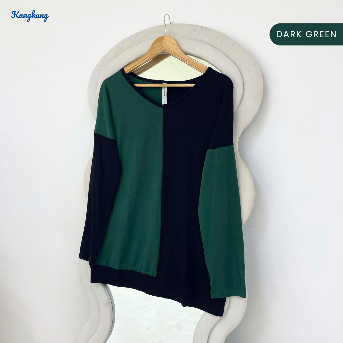 KANGKUNG CARLIN TWO-TONE ASYMMETRIC LONG SLEEVE TOP - Q018