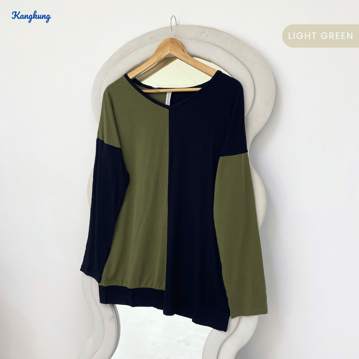 KANGKUNG CARLIN TWO-TONE ASYMMETRIC LONG SLEEVE TOP - Q018