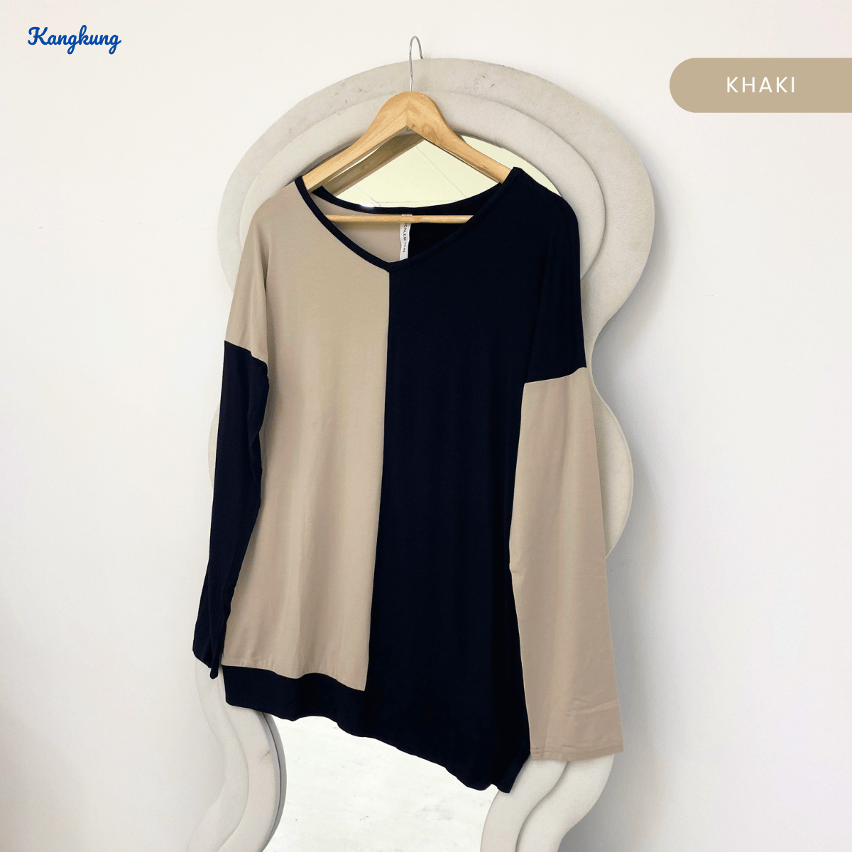 KANGKUNG CARLIN TWO-TONE ASYMMETRIC LONG SLEEVE TOP - Q018