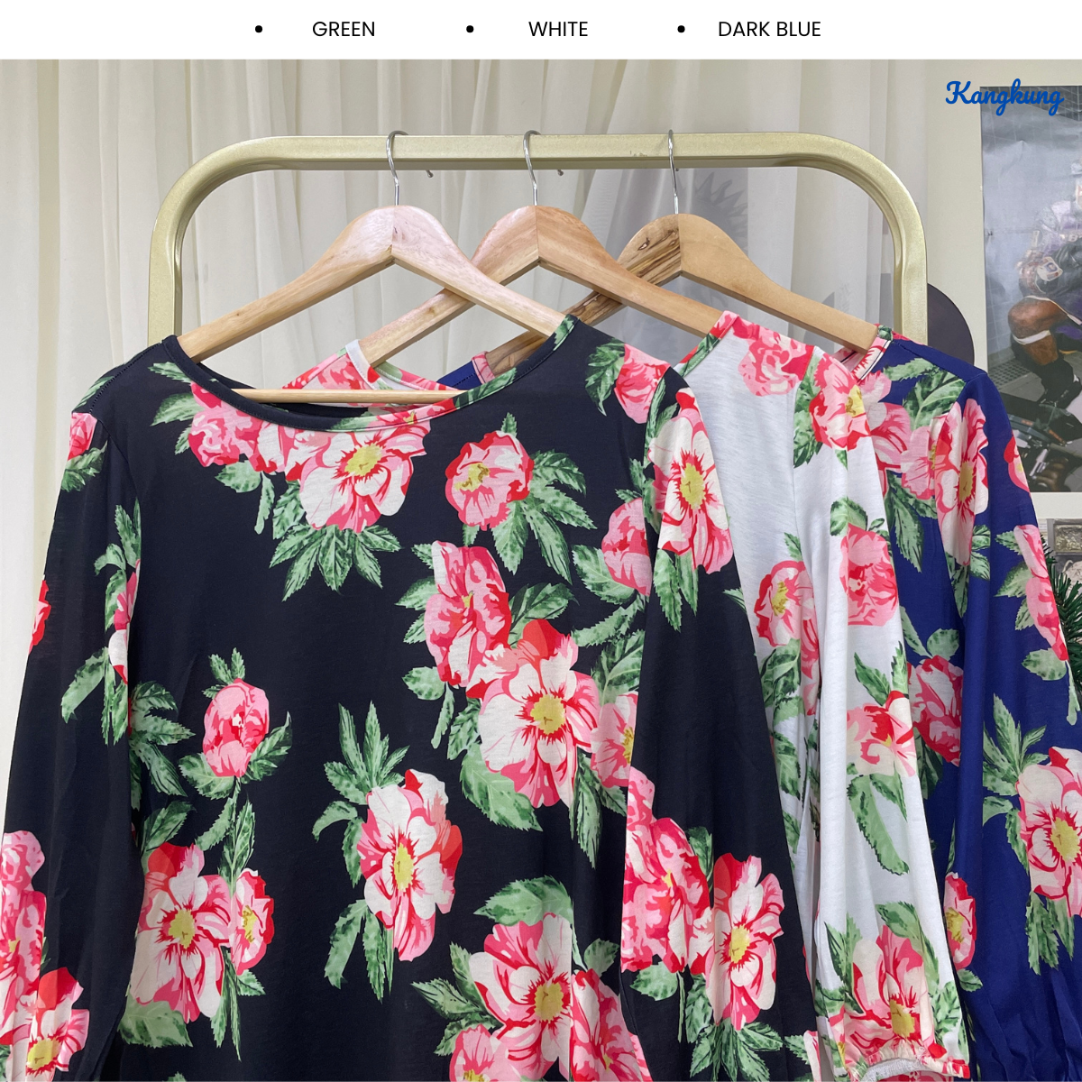 KANGKUNG ZAINAB FLORAL PRINT BALLOON SLEEVE LONG TOP - Q019