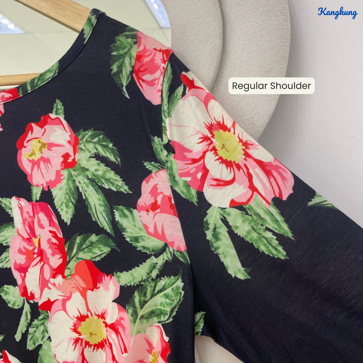 KANGKUNG ZAINAB FLORAL PRINT BALLOON SLEEVE LONG TOP - Q019