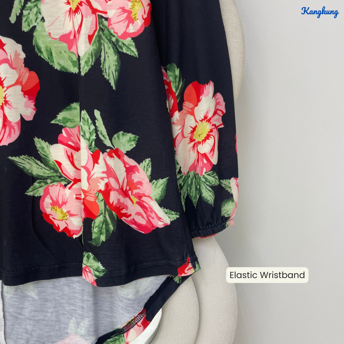 KANGKUNG ZAINAB FLORAL PRINT BALLOON SLEEVE LONG TOP - Q019
