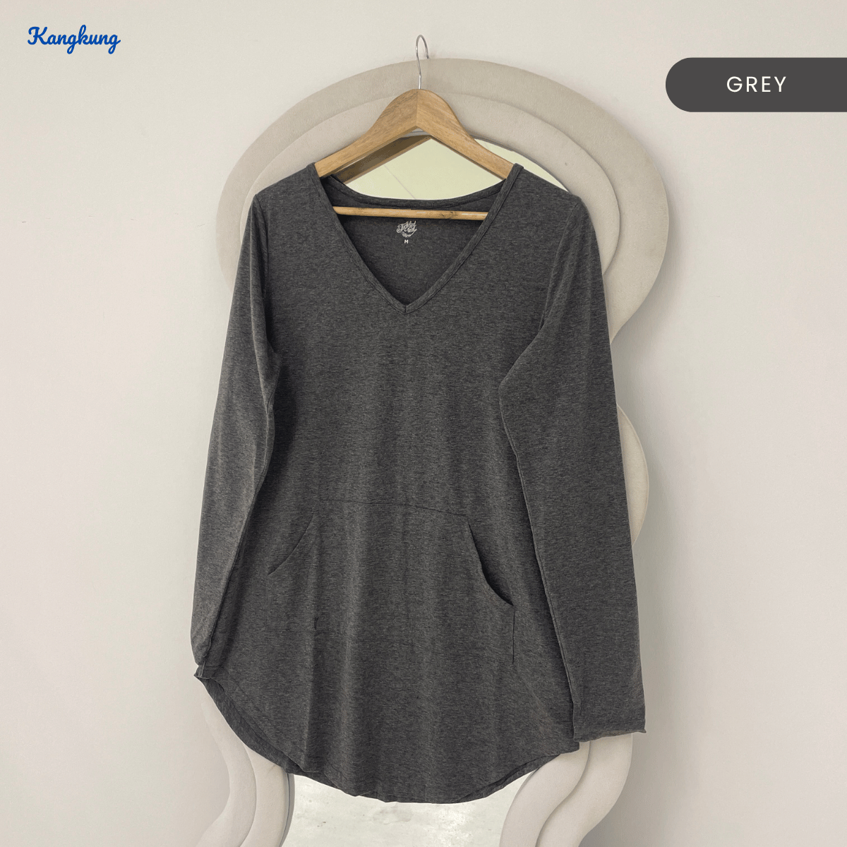 KANGKUNG ALIDA V-NECK HIGH-LOW LONG SLEEVE TOP - Q020(#182)