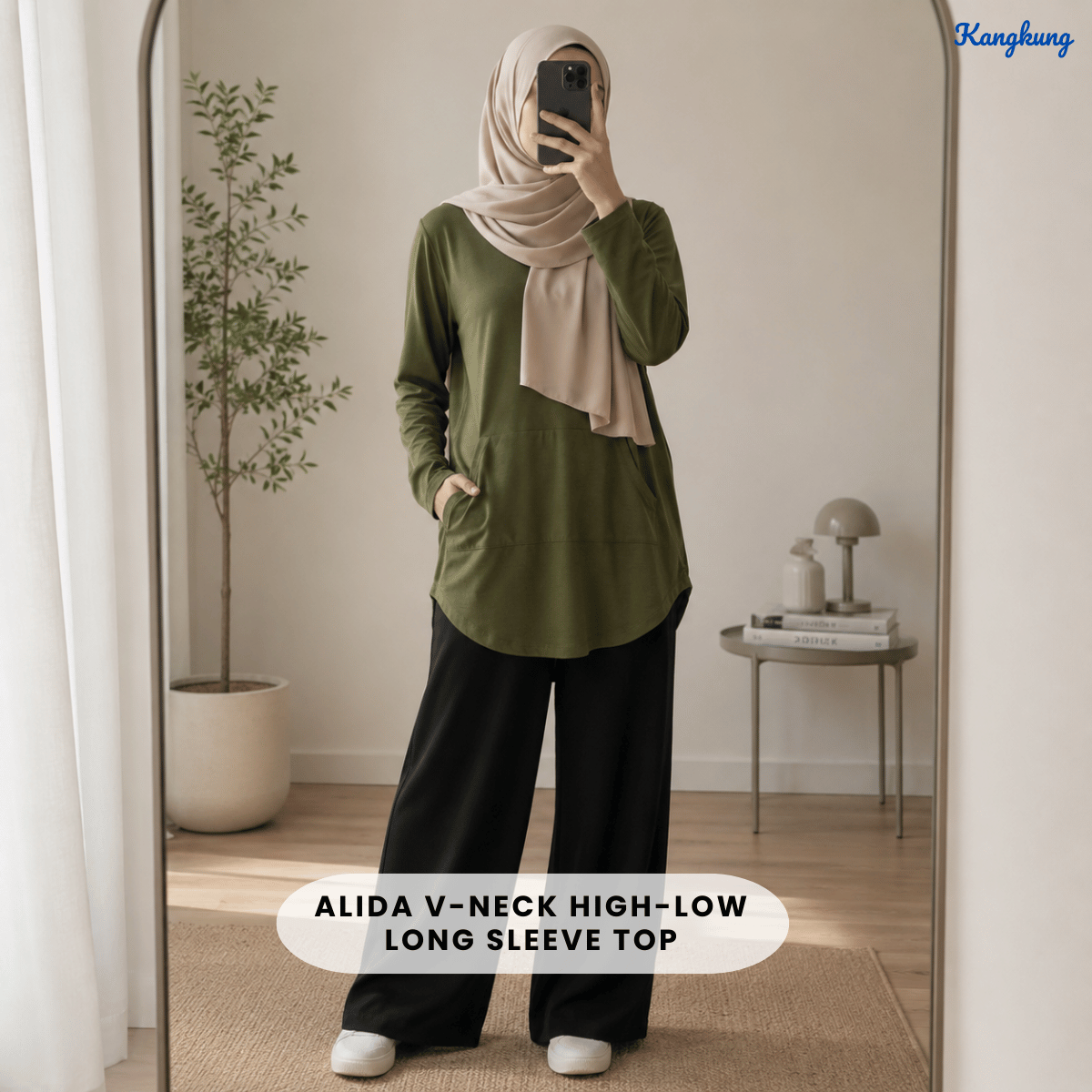 KANGKUNG ALIDA V-NECK HIGH-LOW LONG SLEEVE TOP - Q020(#182)
