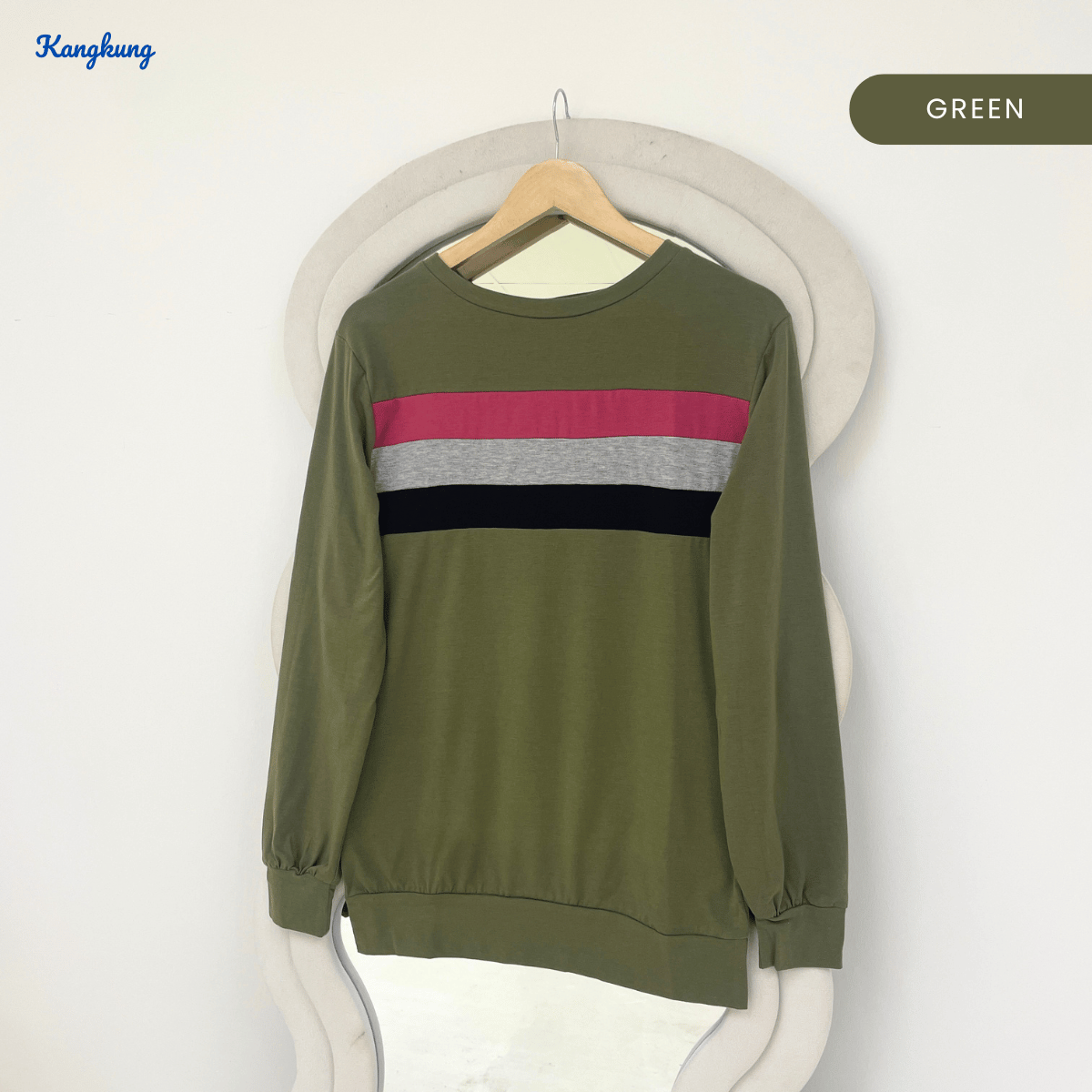 KANGKUNG CLARE CASUAL STRIPE PANEL SWEATSHIRT-Q021