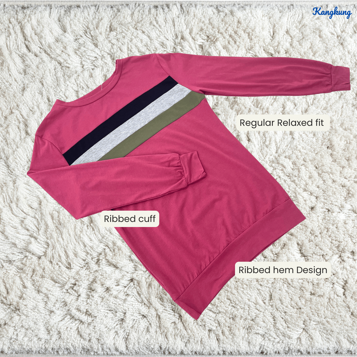 KANGKUNG CLARE CASUAL STRIPE PANEL SWEATSHIRT-Q021