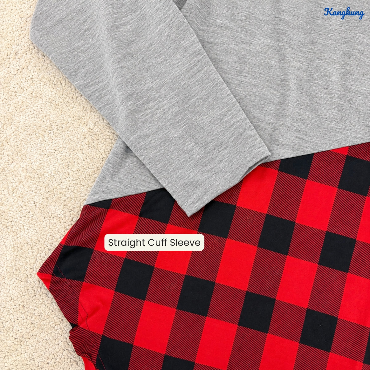 KANGKUNG ADENA PLAID PANEL ASYMMETRIC LONG SLEEVE TOP - Q023