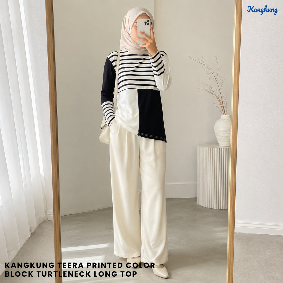 KANGKUNG TEERA PRINTED COLOR BLOCK TURTLENECK LONG TOP - Q026