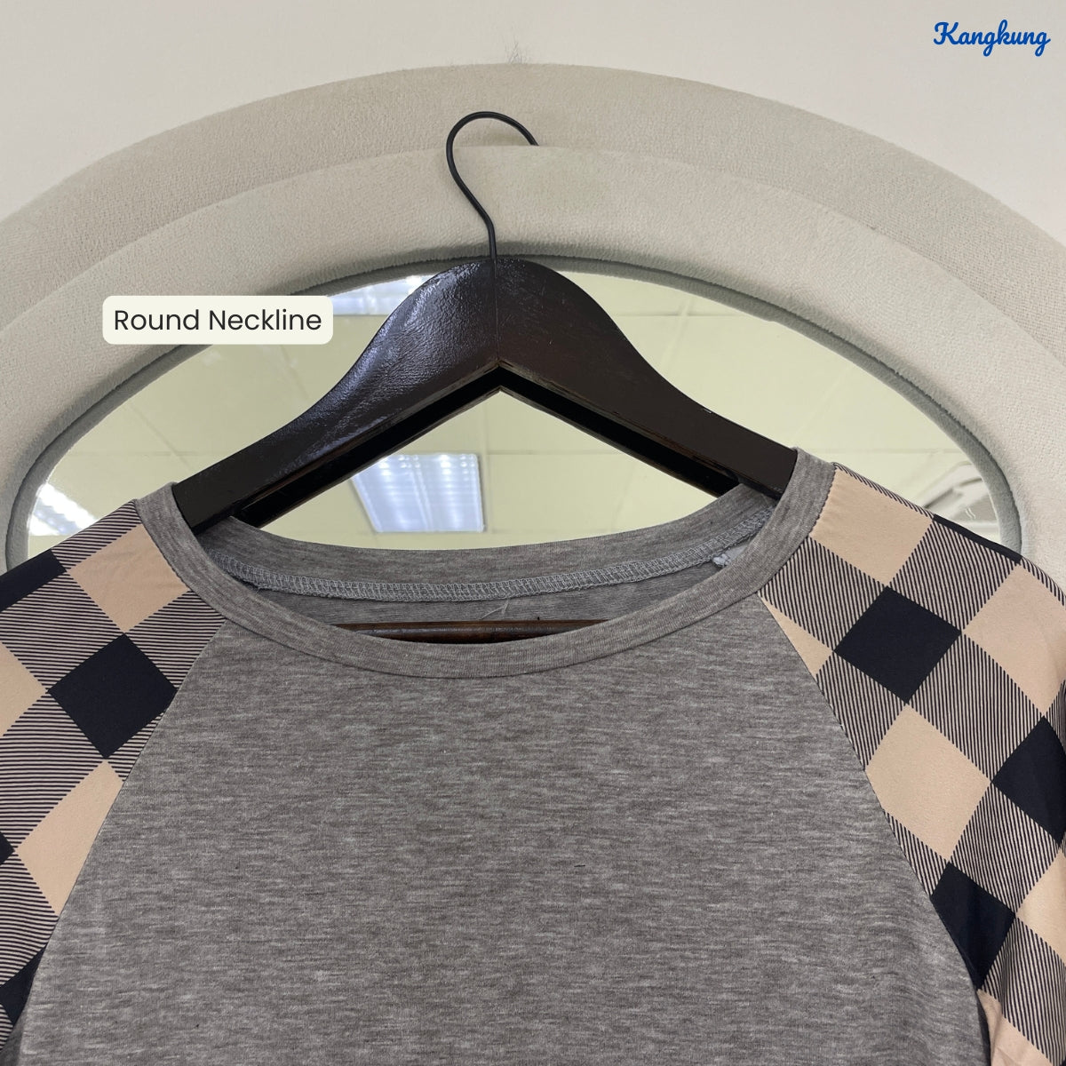 KANGKUNG AIMI PLAID RAGLAN SLEEVE LONG TOP - Q027