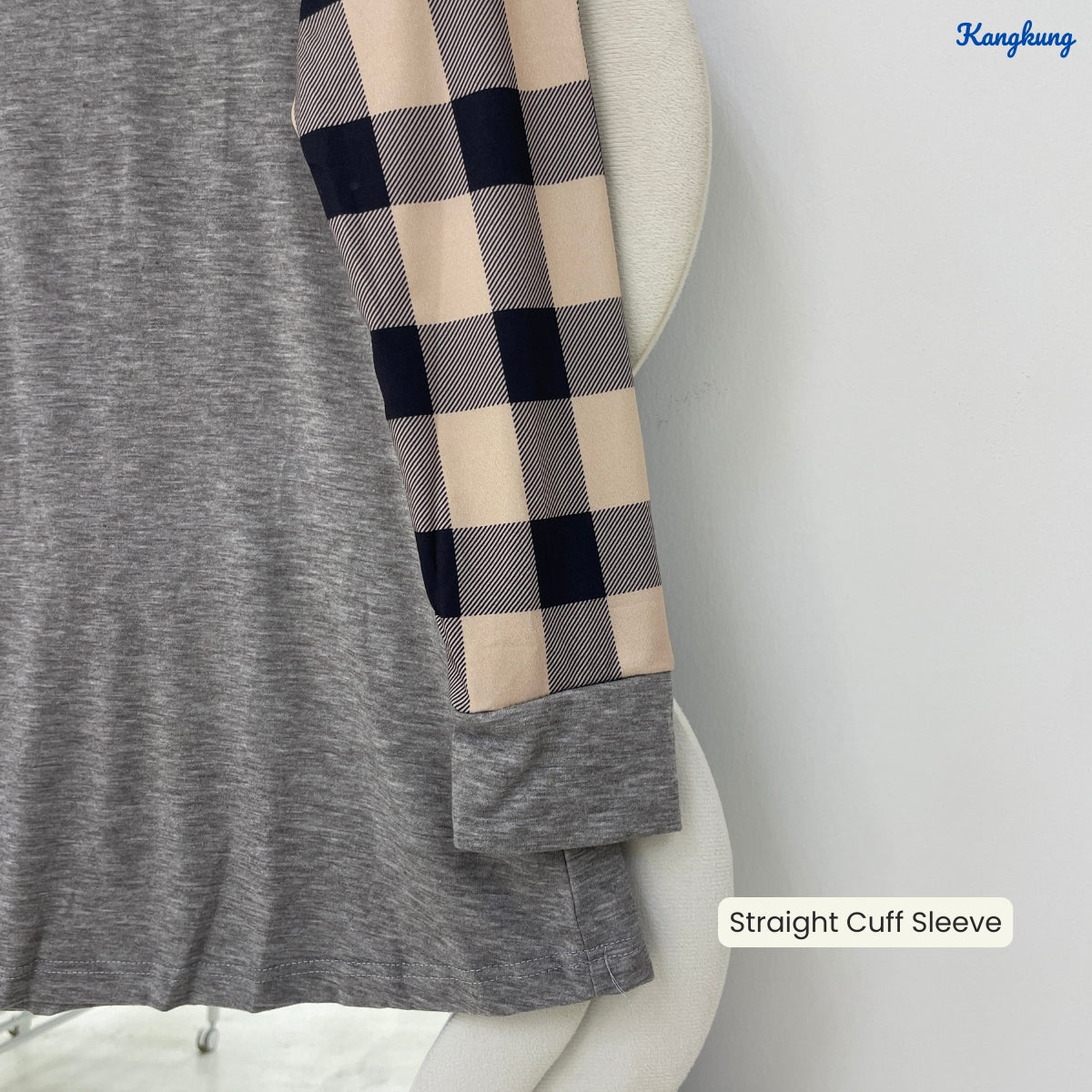KANGKUNG AIMI PLAID RAGLAN SLEEVE LONG TOP - Q027