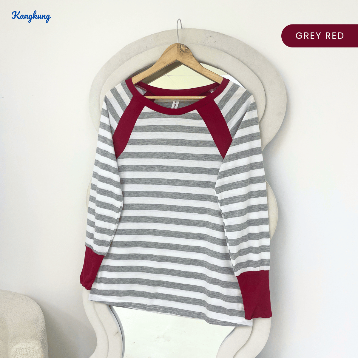 KANGKUNG SONIA RAGLAN STRIPED LONG SLEEVE CASUAL TOP-Q028