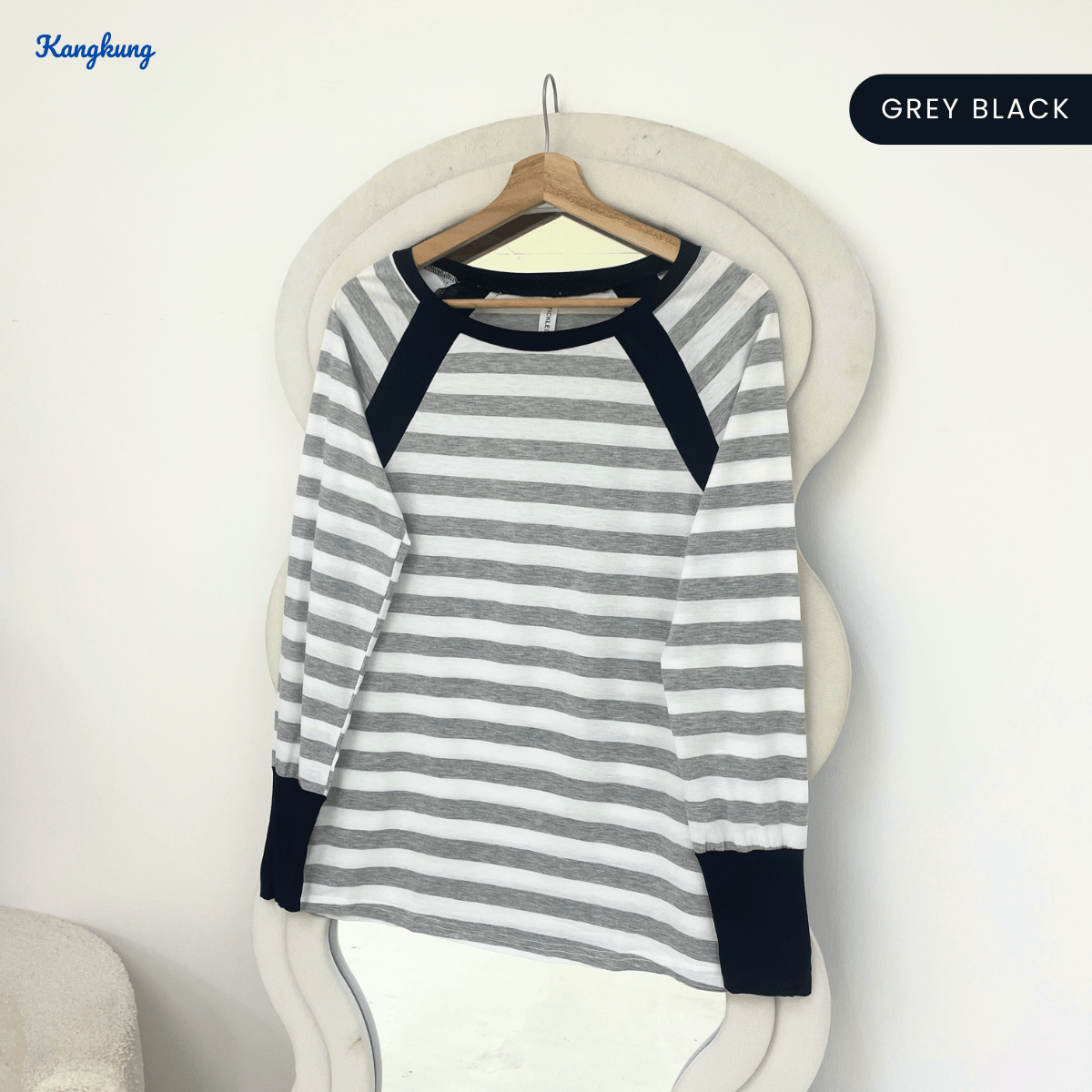 KANGKUNG SONIA RAGLAN STRIPED LONG SLEEVE CASUAL TOP-Q028