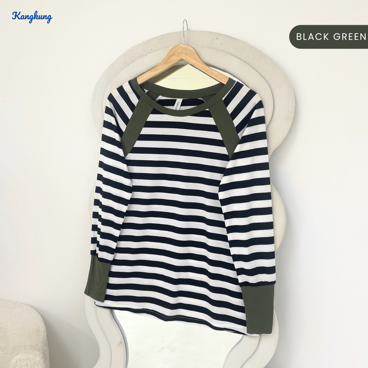 KANGKUNG SONIA RAGLAN STRIPED LONG SLEEVE CASUAL TOP-Q028