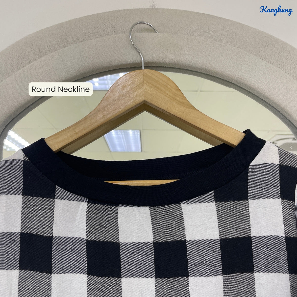 KANGKUNG ISABEL PLAID PEPLUM BELL SLEEVE LONG TOP - Q029