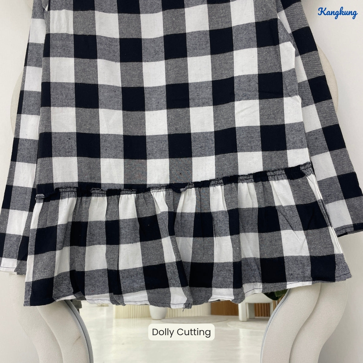 KANGKUNG ISABEL PLAID PEPLUM BELL SLEEVE LONG TOP - Q029