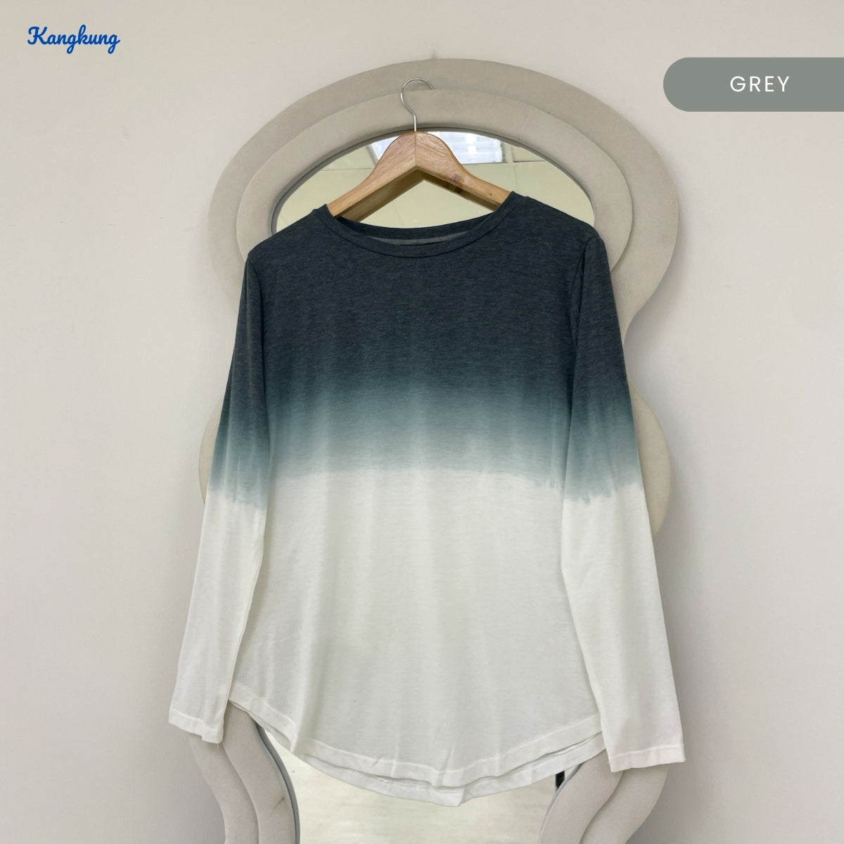 KANGKUNG ASTRID OMBRE GRADIENT HIGH-LOW LONG SLEEVE TOP - Q030
