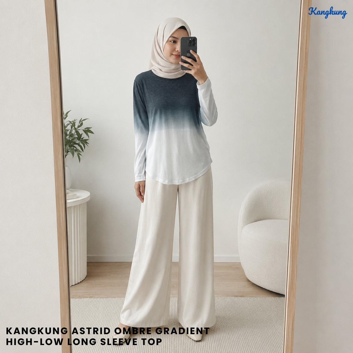KANGKUNG ASTRID OMBRE GRADIENT HIGH-LOW LONG SLEEVE TOP - Q030