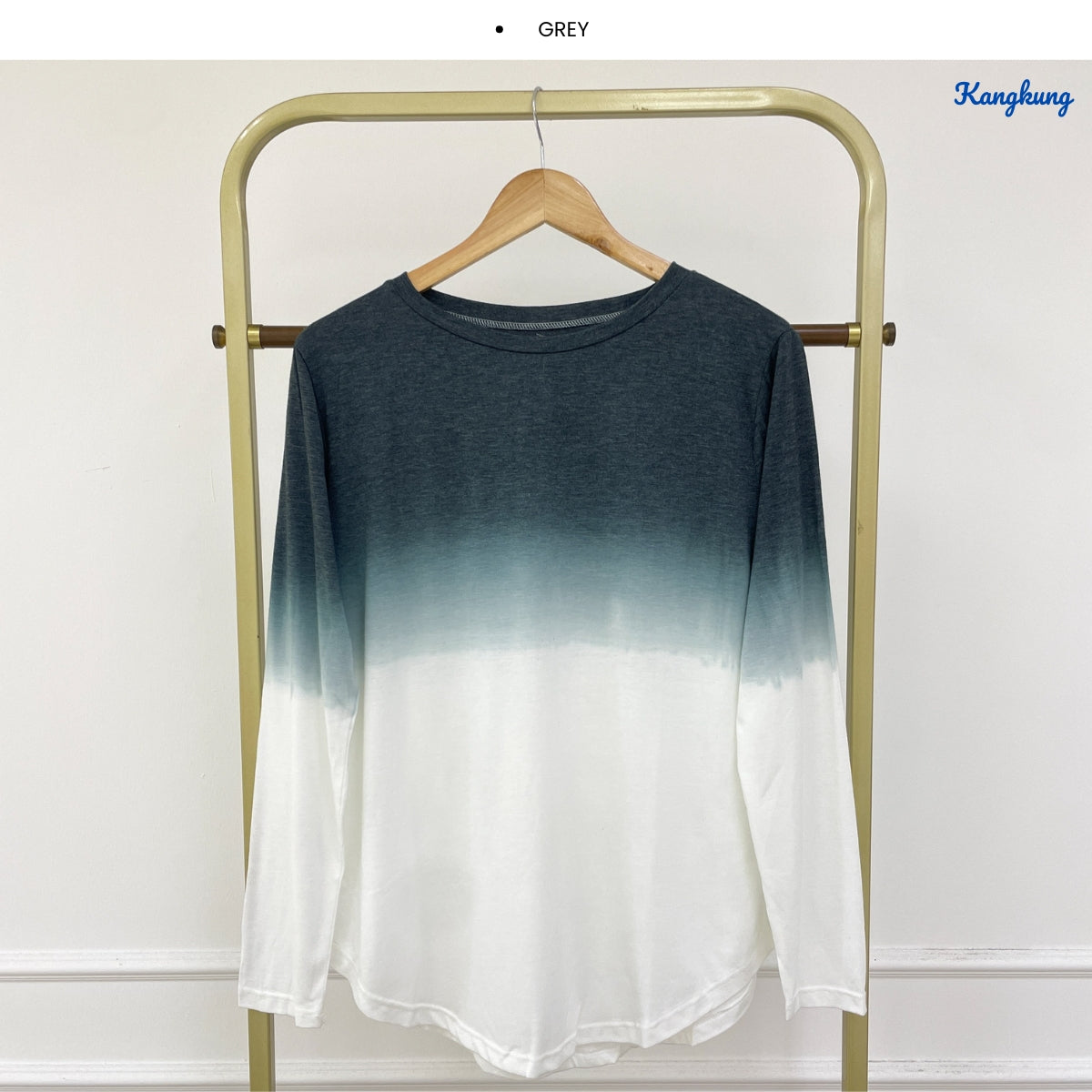 KANGKUNG ASTRID OMBRE GRADIENT HIGH-LOW LONG SLEEVE TOP - Q030