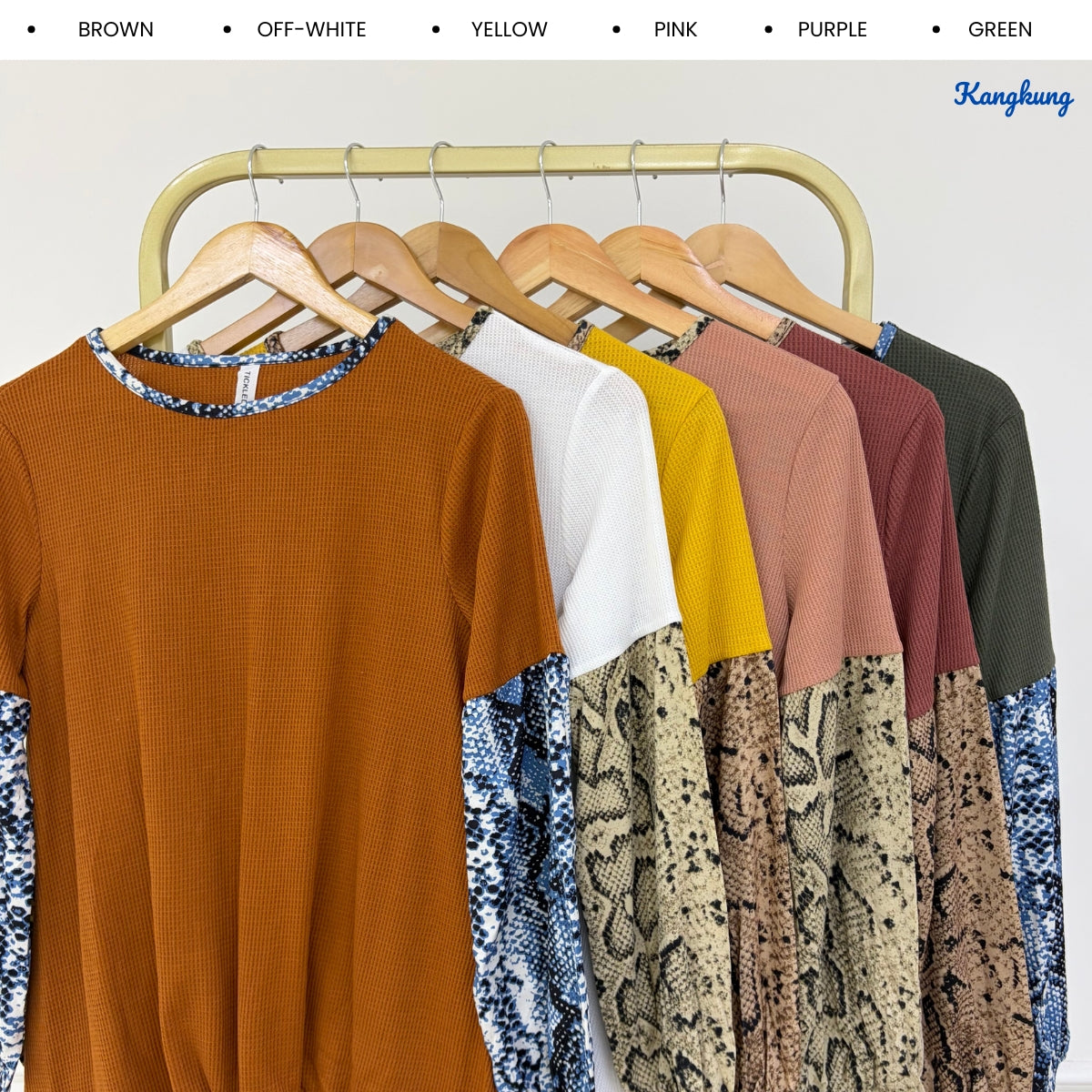 KANGKUNG SYLVIA SNAKE PRINT SLEEVE KNOT FRONT LONG TOP - Q031