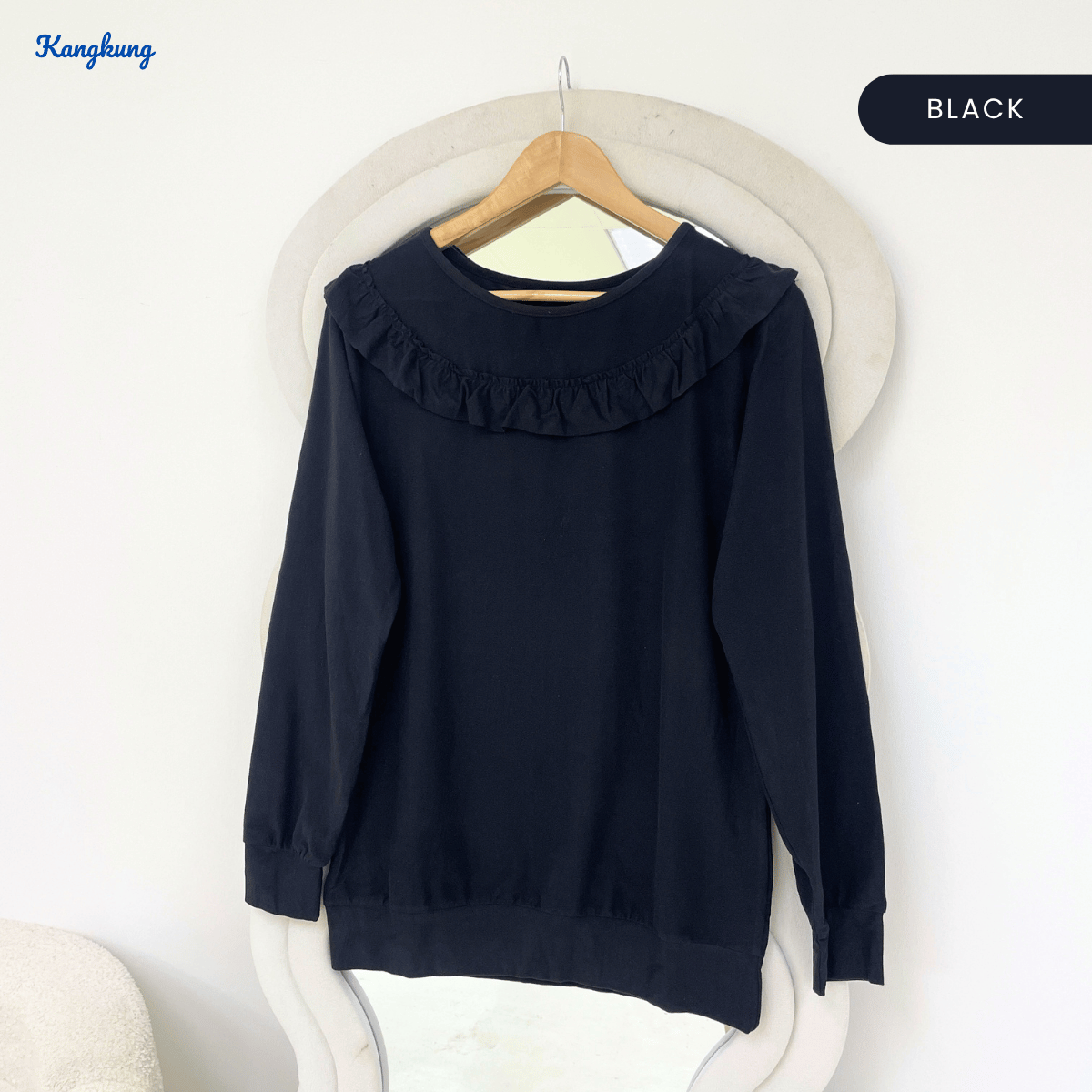 KANGKUNG STARLA RUFFLE COLLAR LONG SLEEVE CASUAL TOP - Q032