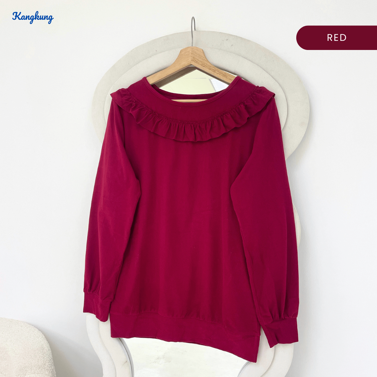 KANGKUNG STARLA RUFFLE COLLAR LONG SLEEVE CASUAL TOP - Q032