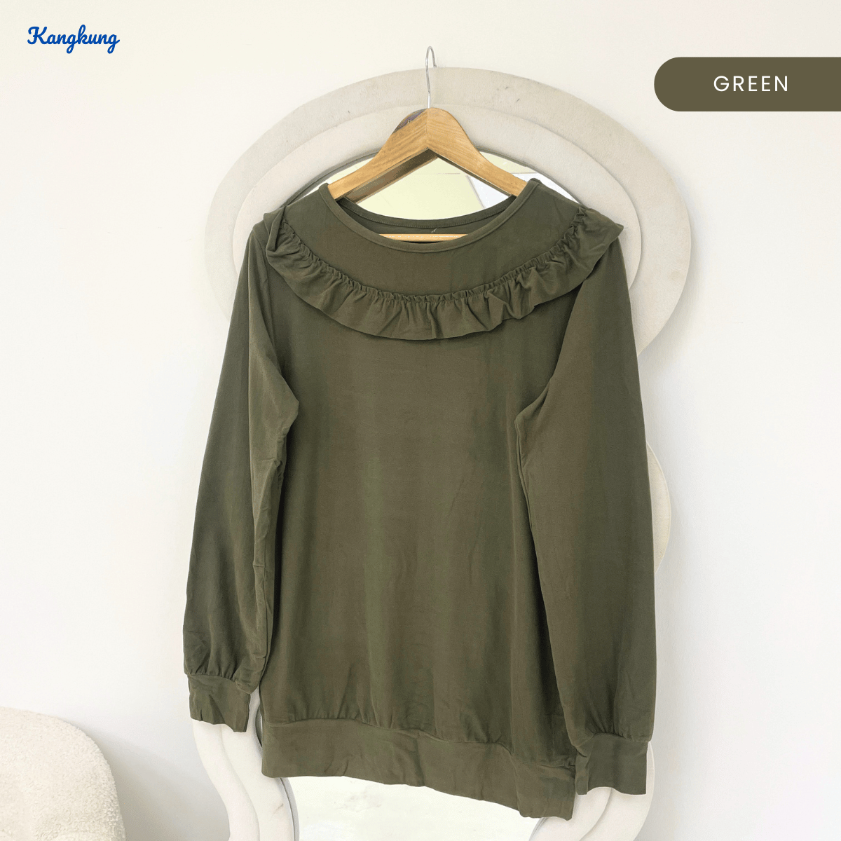 KANGKUNG STARLA RUFFLE COLLAR LONG SLEEVE CASUAL TOP - Q032