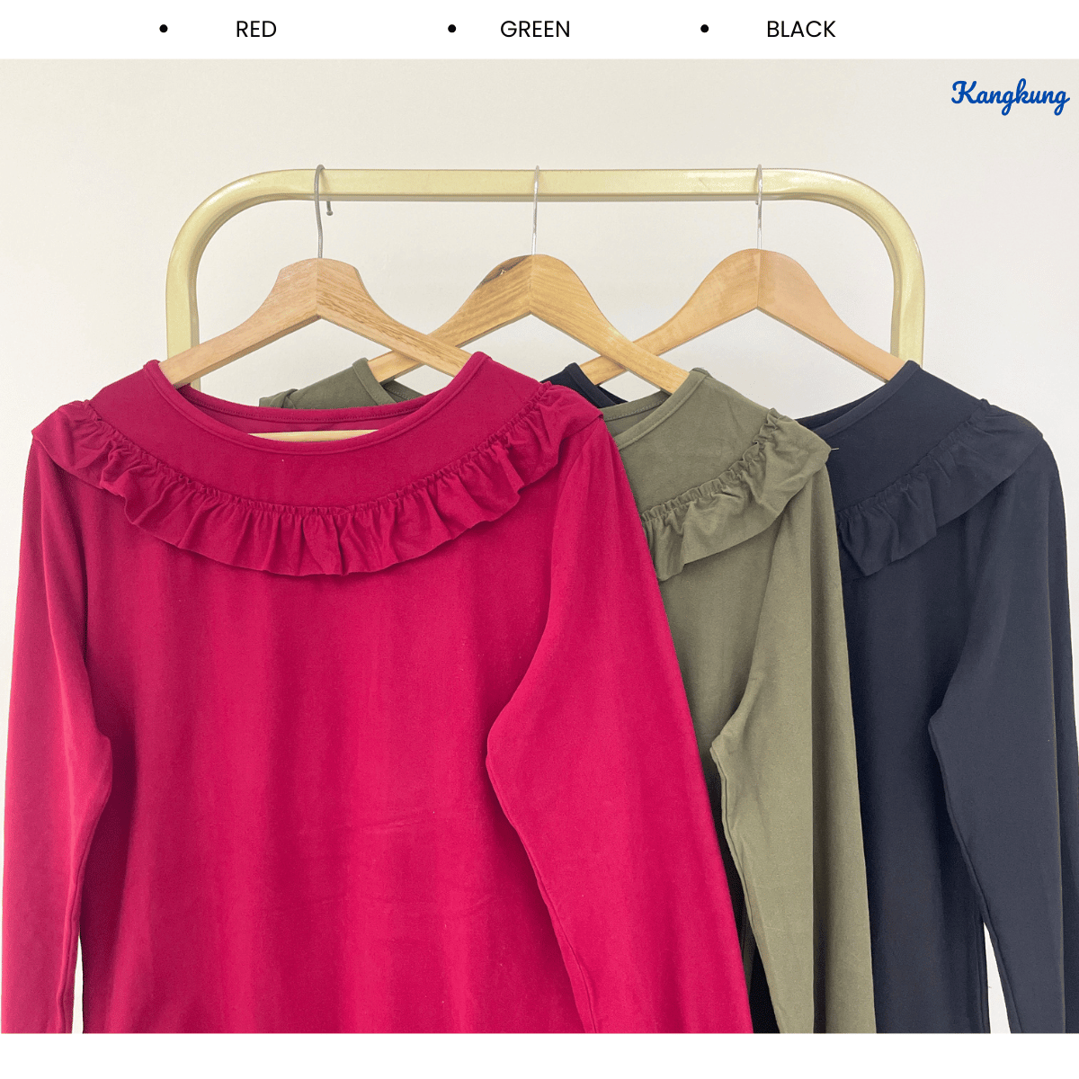 KANGKUNG STARLA RUFFLE COLLAR LONG SLEEVE CASUAL TOP - Q032