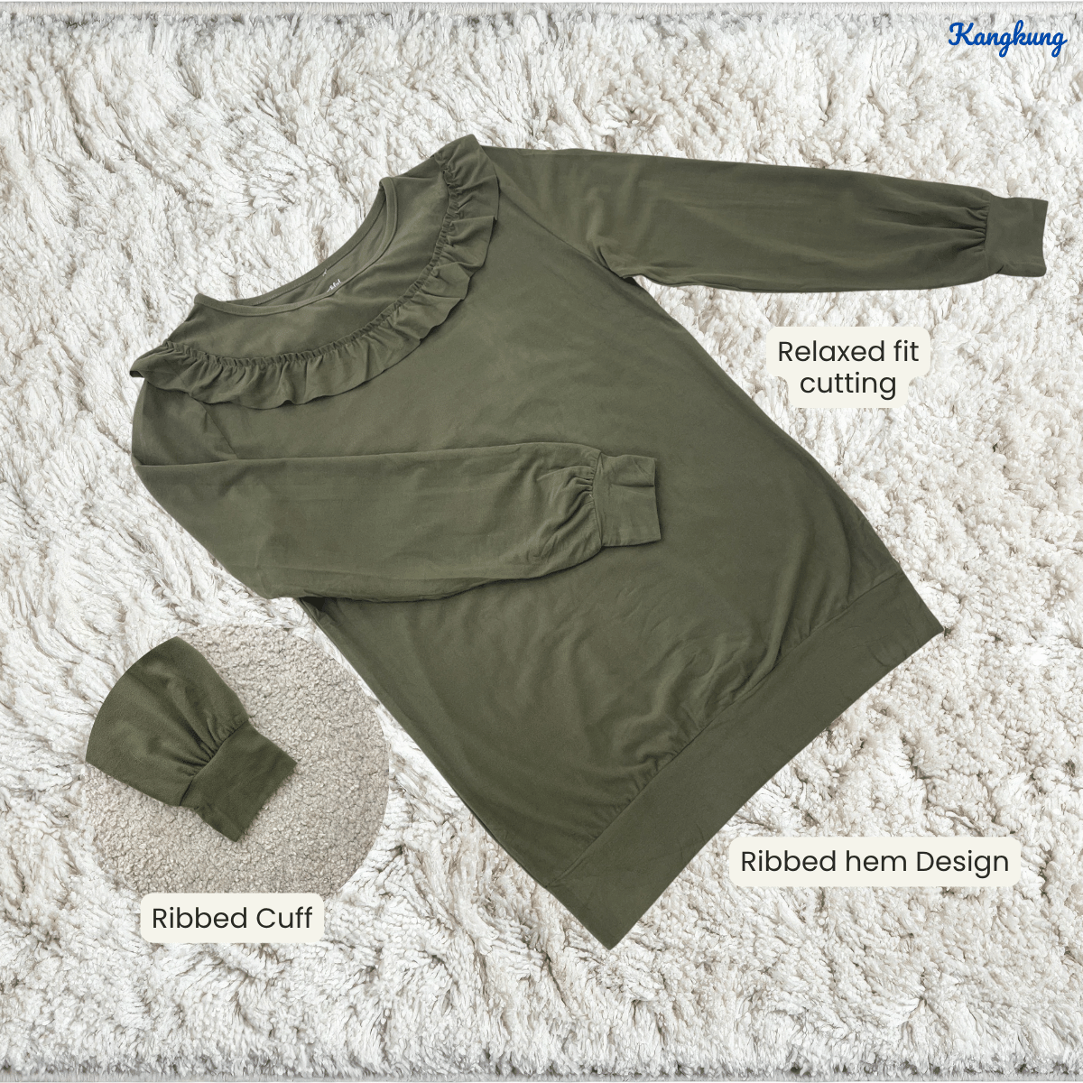 KANGKUNG STARLA RUFFLE COLLAR LONG SLEEVE CASUAL TOP - Q032
