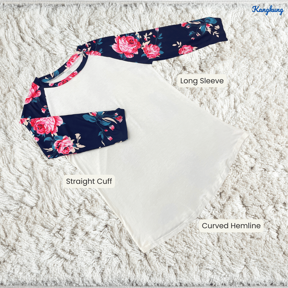 KANGKUNG LENNY PLAIN FLORAL RAGLAN TOP-Q034