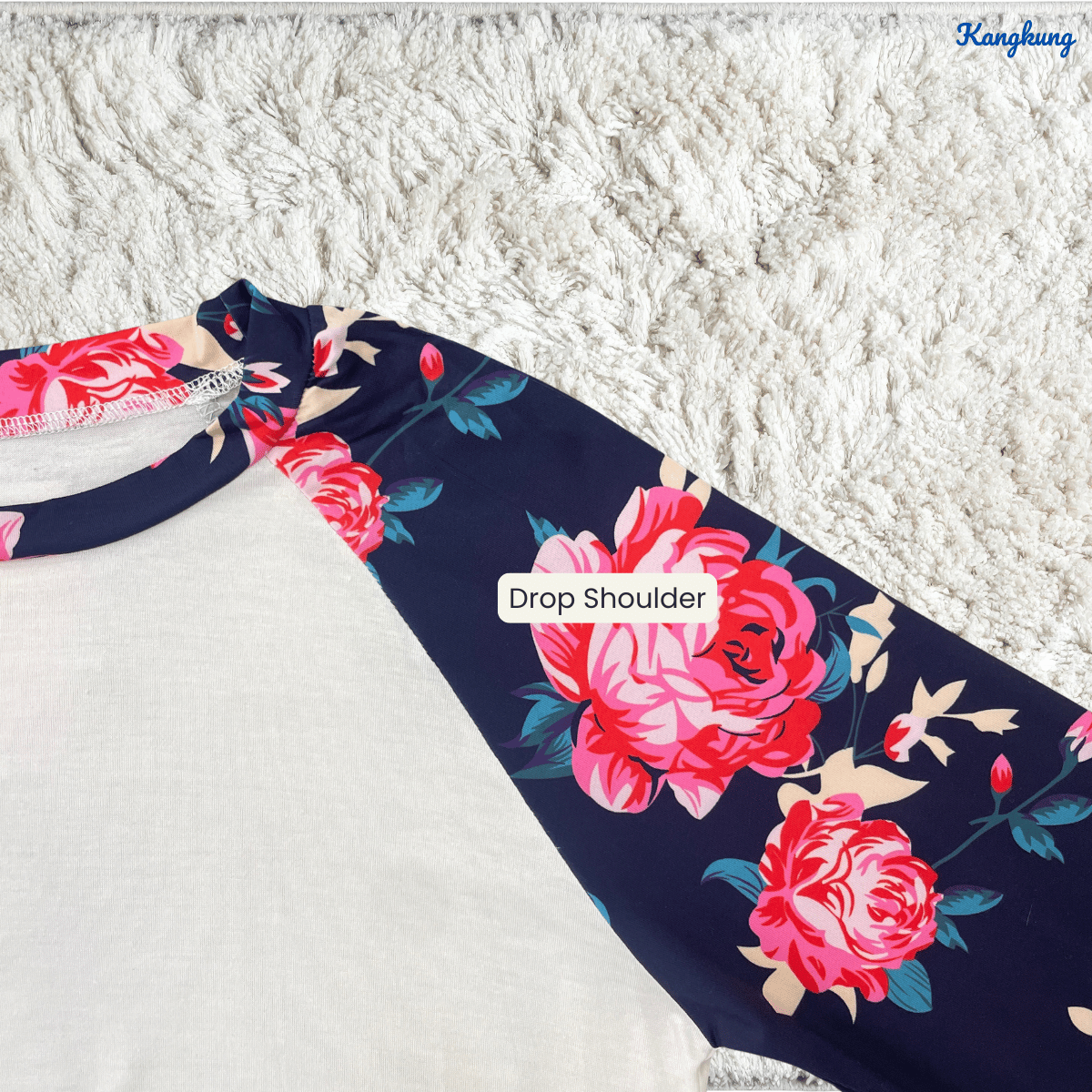 KANGKUNG LENNY PLAIN FLORAL RAGLAN TOP-Q034