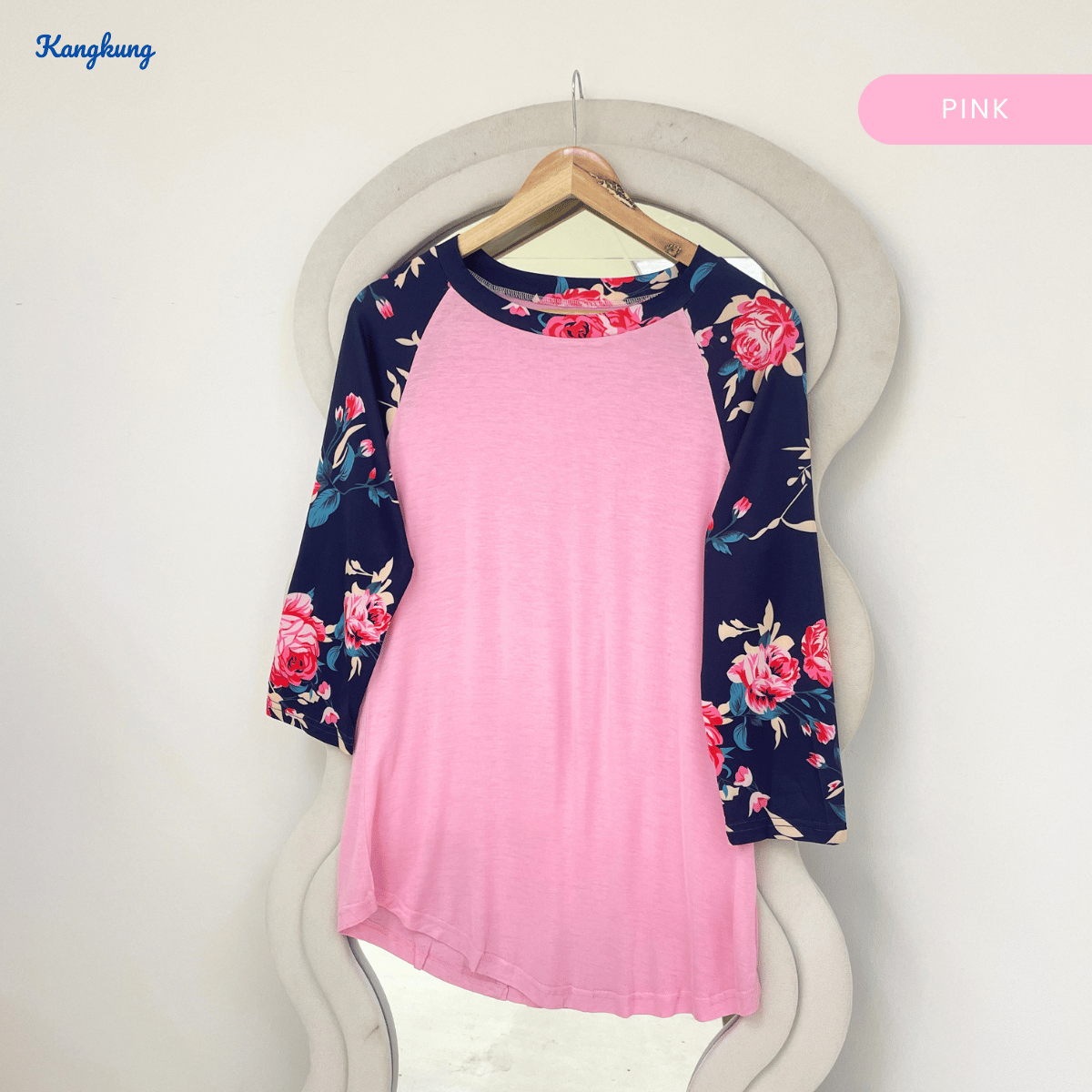 KANGKUNG LENNY PLAIN FLORAL RAGLAN TOP-Q034
