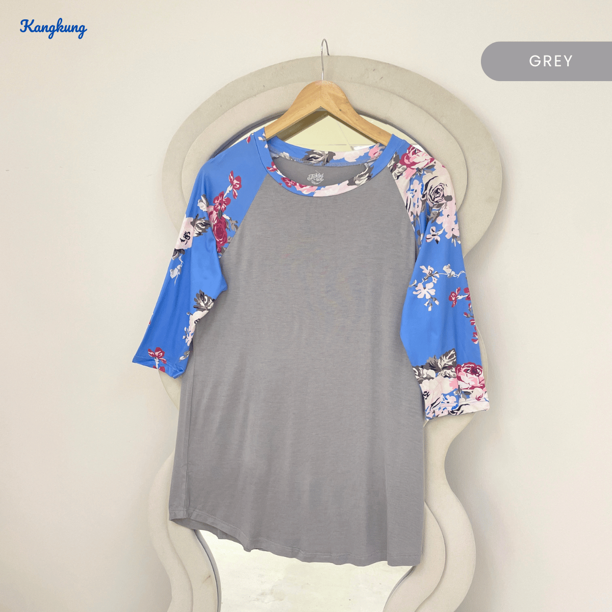KANGKUNG LENNY PLAIN FLORAL RAGLAN TOP-Q034