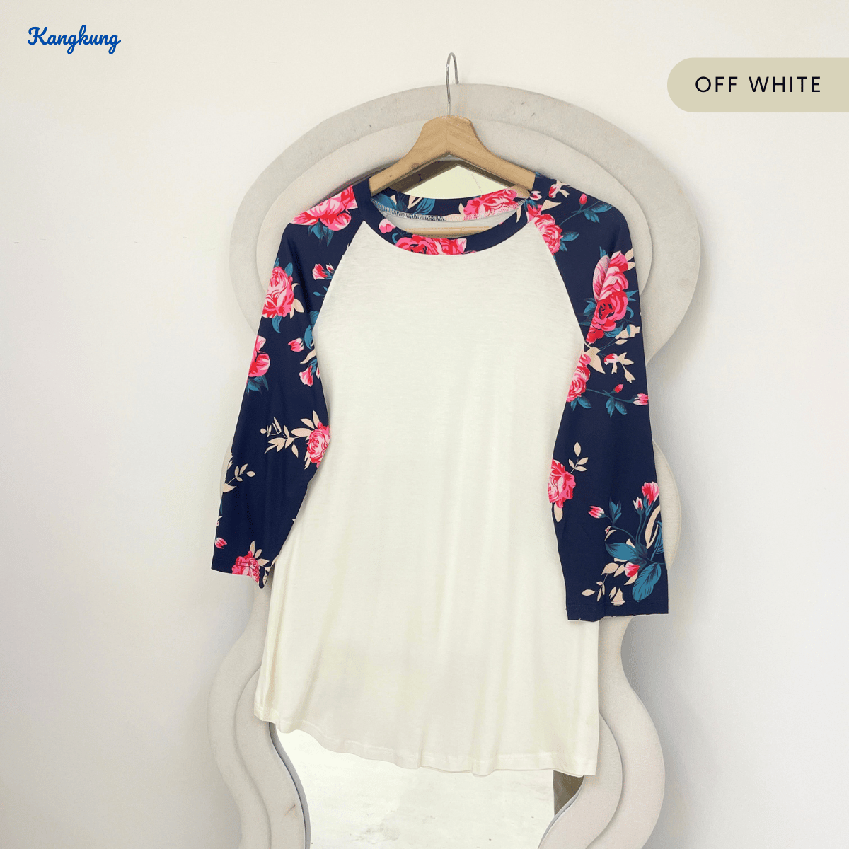 KANGKUNG LENNY PLAIN FLORAL RAGLAN TOP-Q034