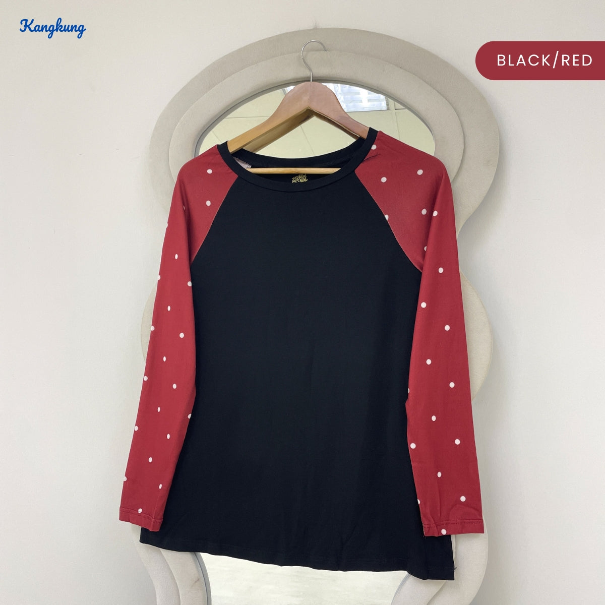 KANGKUNG BENNY PLAID RAGLAN SLEEVE LONG TOP - Q035