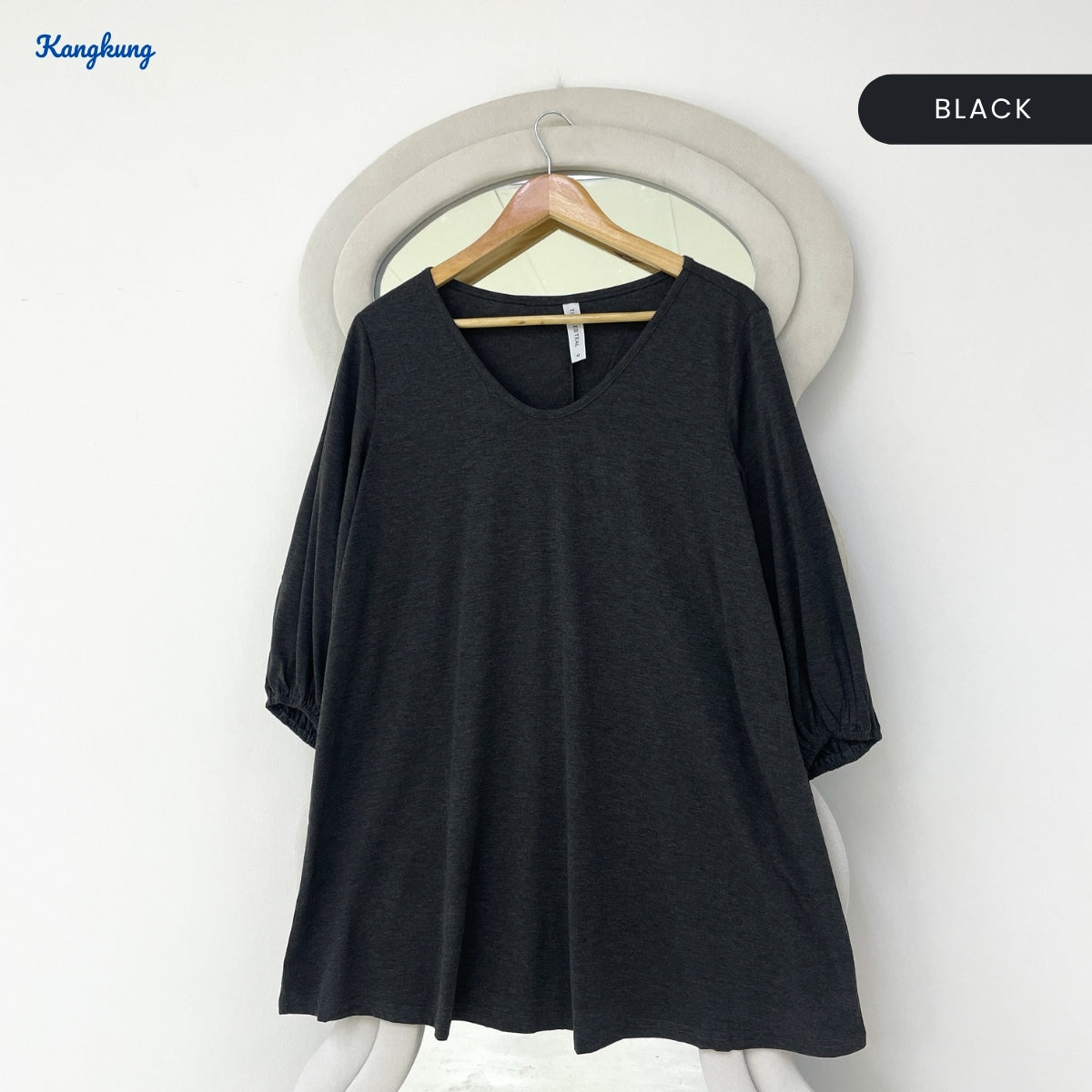 KANGKUNG AINIE RUCHED 3/4 SLEEVE LONG TOP - Q038