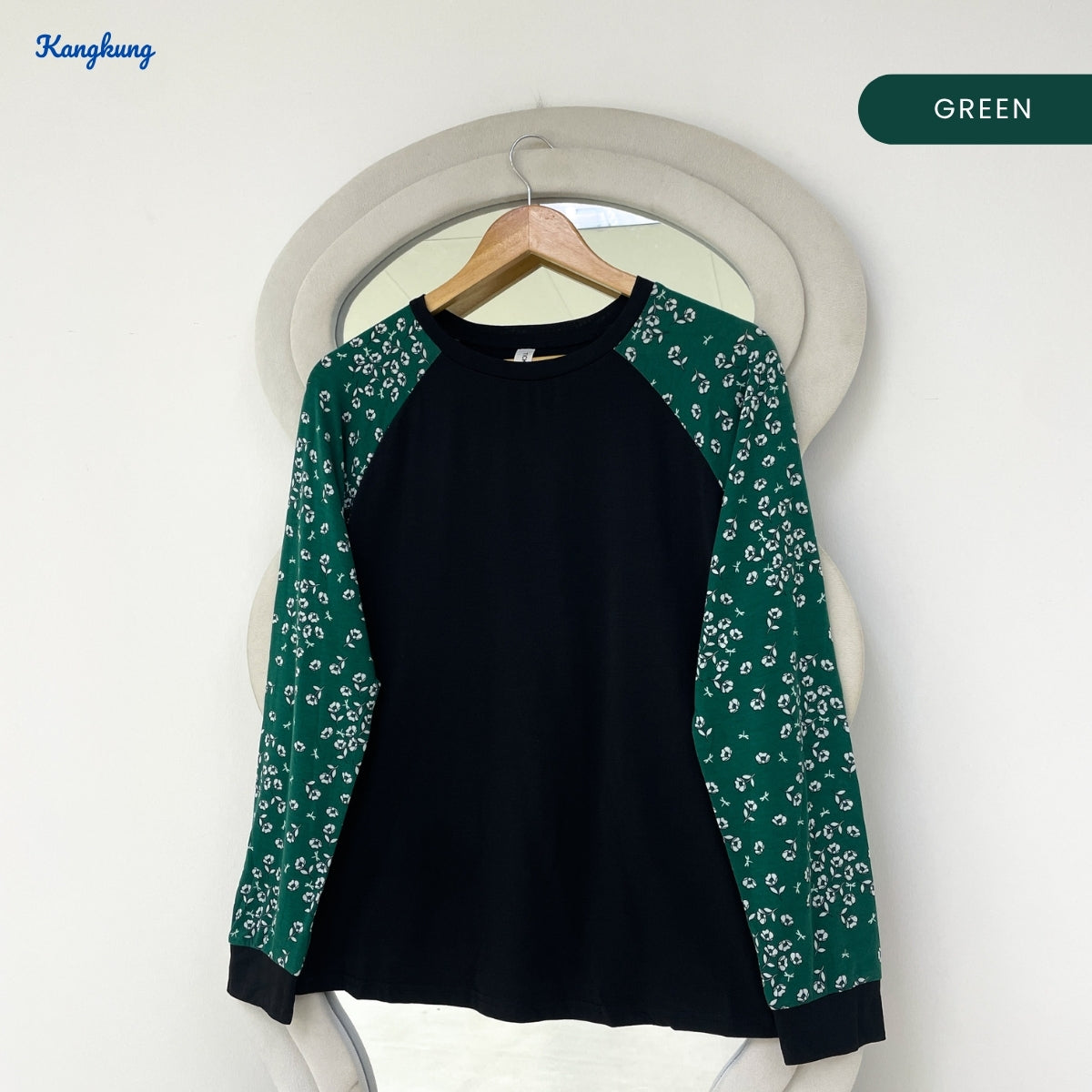 KANGKUNG LAURA FLORAL RAGLAN SLEEVE LONG TOP - Q039